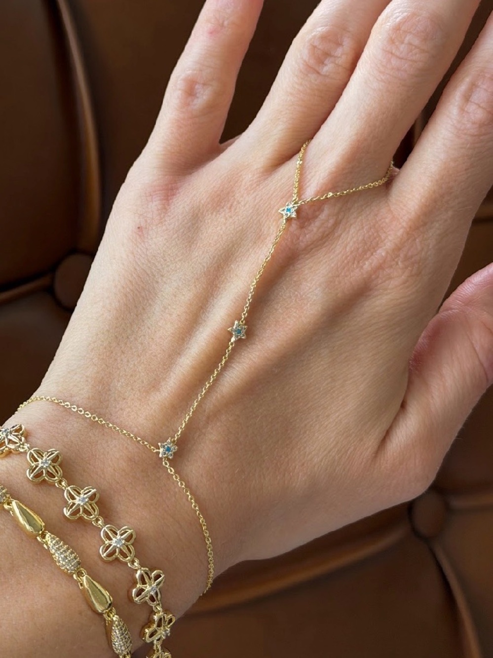 3/$40! 14K Gold Plated Dainty Flower Hand Chain Crystals Minimalist Floral Slave